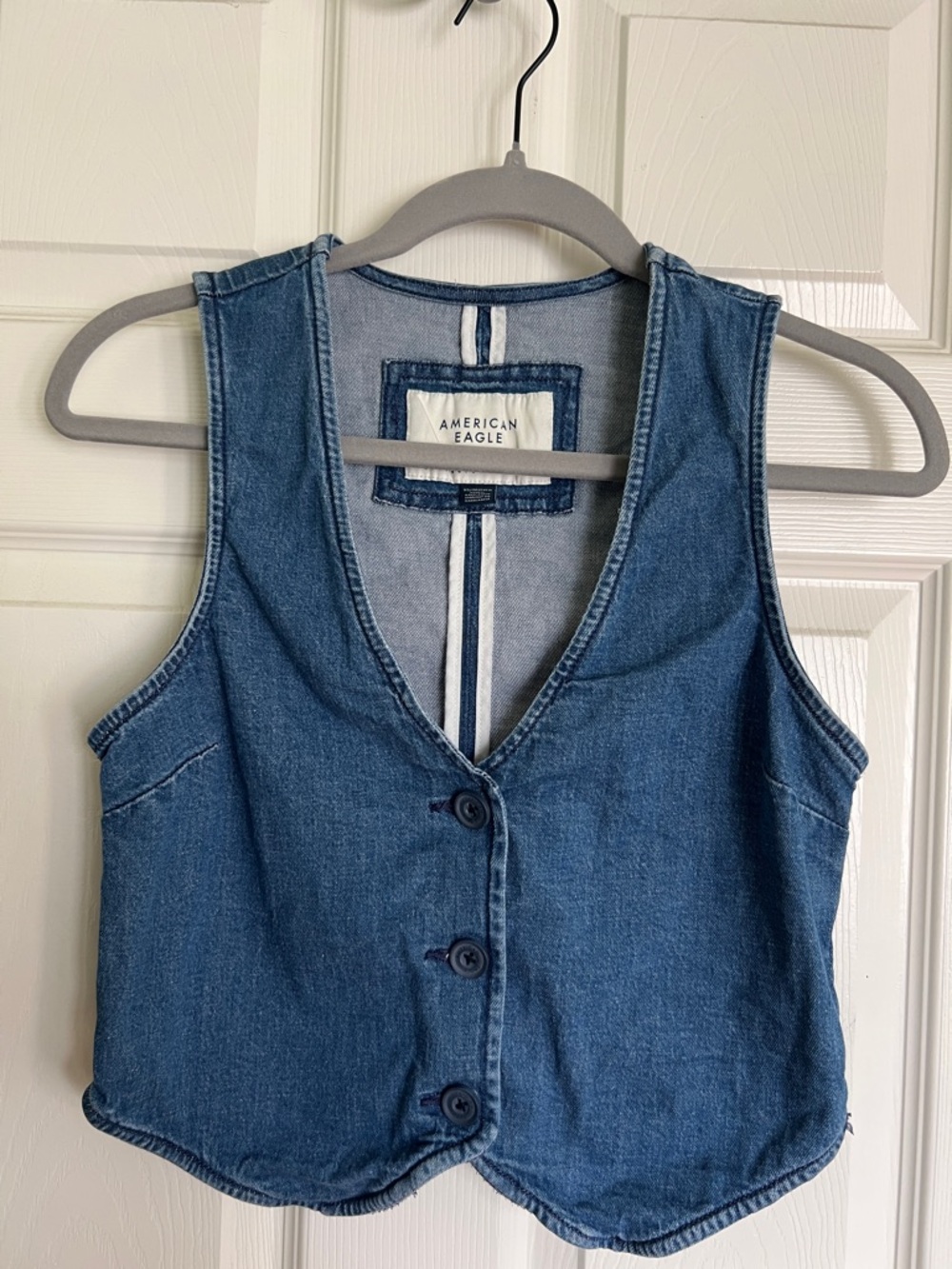American Eagle Outfitters Blue Denim Button-Front Vest